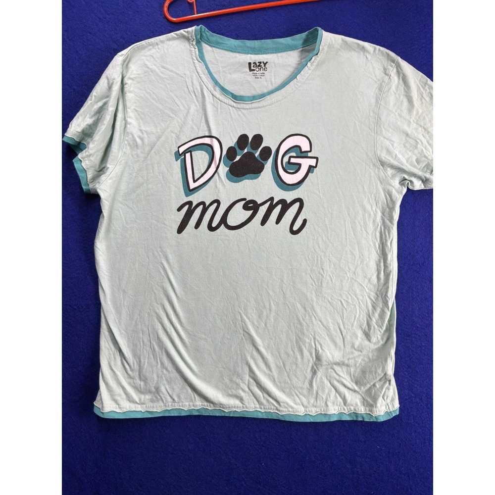 Dog Lover Women Lazy One Dog Mom Graphic Ringer Tee XL Sage Green